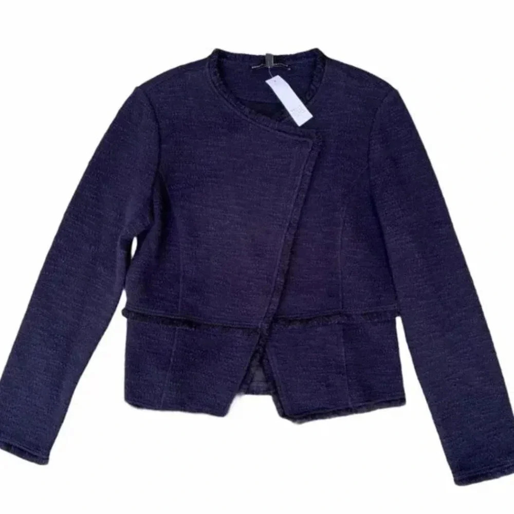 White House Black Market Tweed Top Blazer Raw Asymmetrical Hem Jacket L